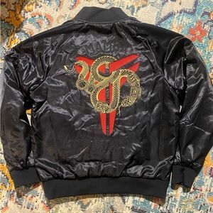 Nike Kobe Mamba Mentality Black Bomber Jacket with Gold and Red Snake Design